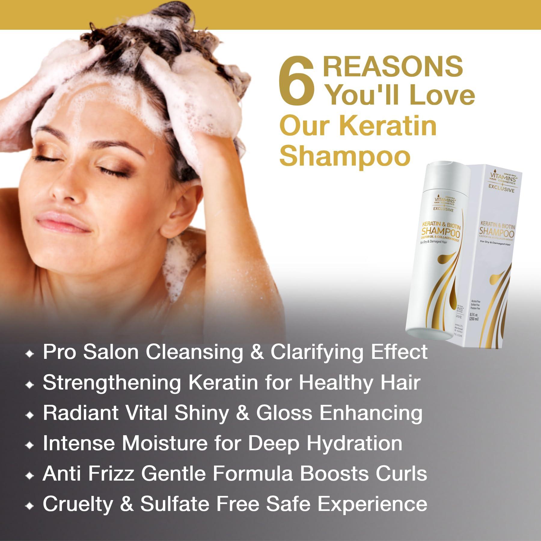 VITAMINS hair cosmetics Vitamins Keratin Shampoo and Thick Hair Leave-In Conditioner Kit - Renewing Cleanser for Luminous Blowout Look and No Rinse Conditioning Moisturizer For Dry Damaged Hair - Pro Salon Hair Care