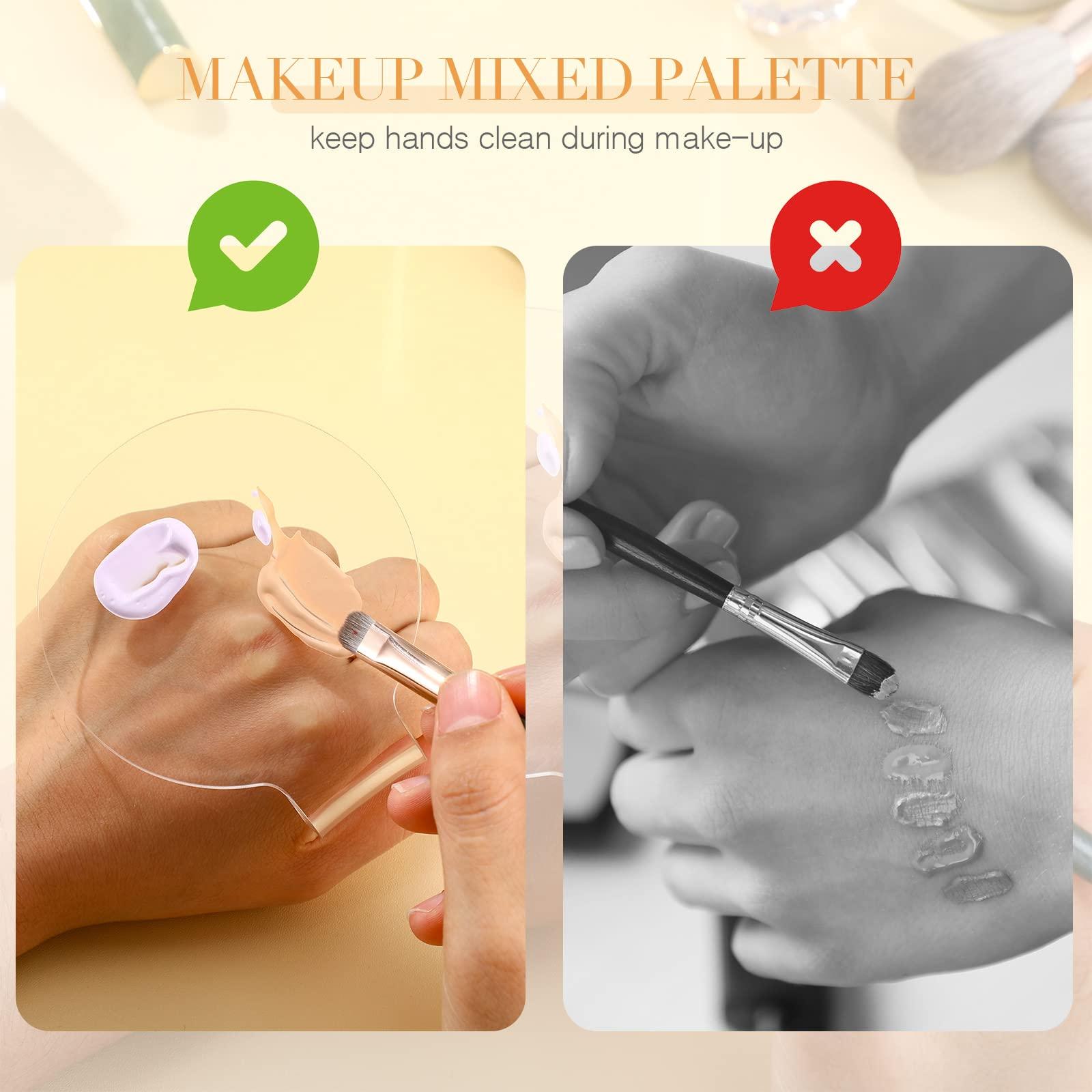 Chinco 2 Pieces Makeup Mixing Palette Handheld Makeup Mixing Tray Acrylic Foundation Clear Palette Eyeshadow Hand Cosmetic Foundation Dish for Blending