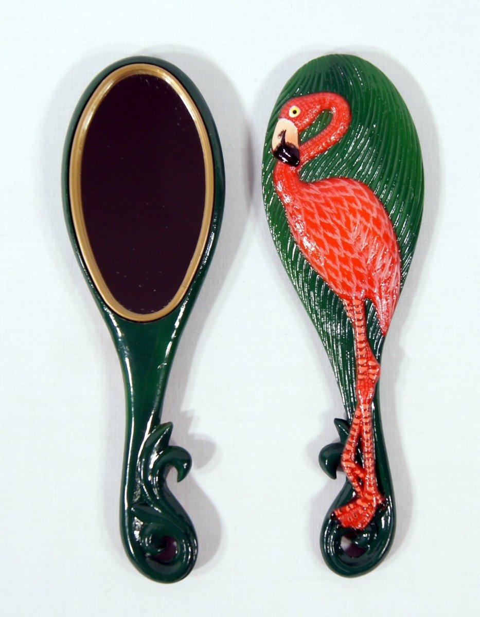LX Wholesale Pack Handpainted Flamingo Bird Handheld Mirror (Set Of 12)