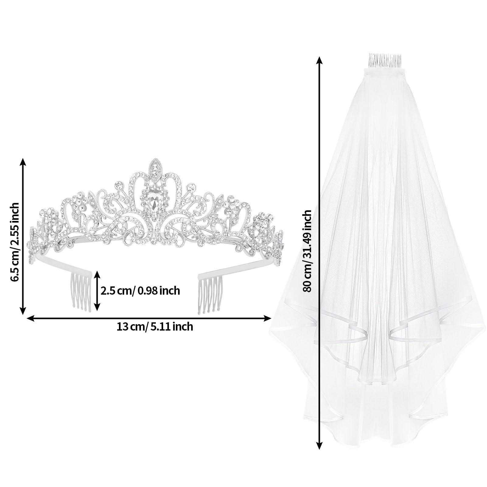 YARIEW YARIEW Silver Crown + Bride Veil Set, Rhinestone Wedding Bridal Tiara, Bridal Shower Decorations, Bachelorette Party Decorations Prom Bridal Shower Birhday Gift for Women and Girls