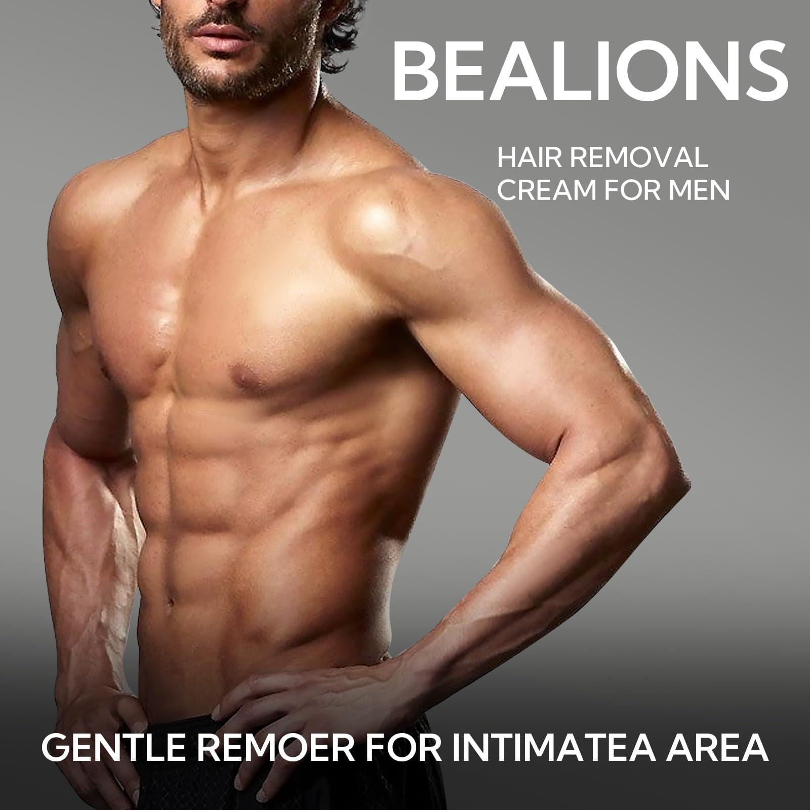 Bealions Gentle Hair Removal Cream for Men: No Irritation to Skin - Intimate/Private Areas Effective Hair Removal - Body Depilatory Cream to Remove Unwanted Hair 80ml