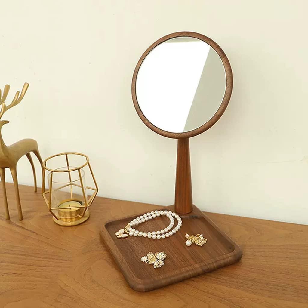 DIPSTICK DIPSTICK Vanity Mirror Desktop Makeup Mirror with Tray Solid Wood Simple Creative Bedroom Round Rotating Dressing Mirror Mirror Makeup