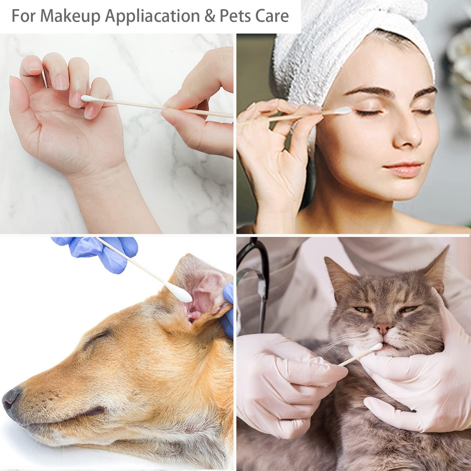 Bcowos Long Cotton Swabs 1000 Count - Extra Long Cotton Buds, Cotton Swabs with Wooden Sticks - Cotton Swabs for Makeup Ears Pets Care Gun Cleaning - Biodegradable Swabsticks