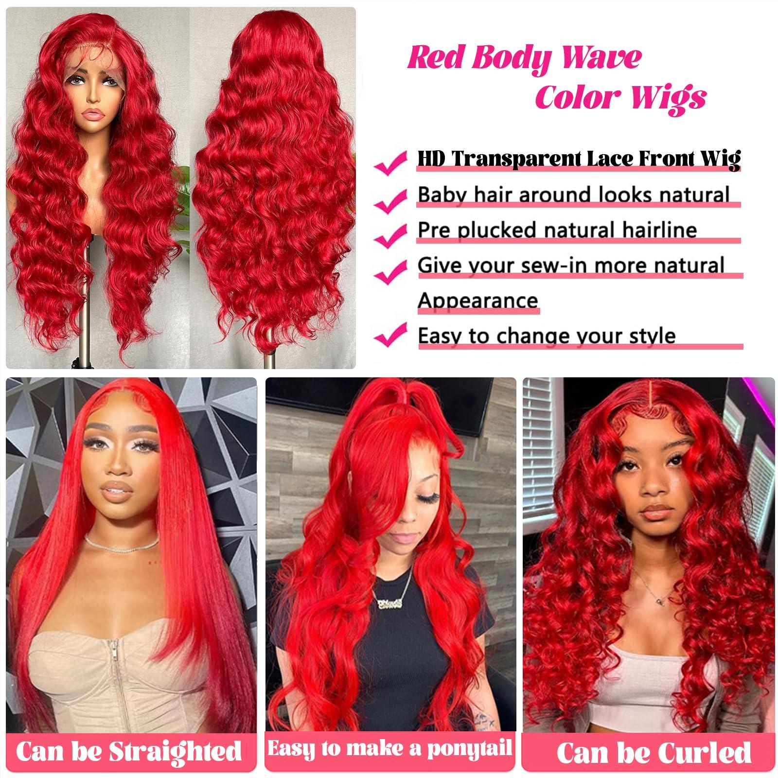 Smavida Red Wig Human Hair 13x4 HD Red Lace Front Wigs Human Hair 180% Density Body Wave Hot Red Colored Wigs Human Hair Glueless HD Transparent Lace Front Wigs Human Hair Pre Plucked with Baby Hair 28 Inch
