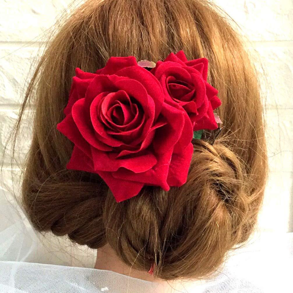SOLUSTRE SOLUSTRE Hairpin Rose Hair Clip Elegant Bobby Pin Women Rose Hair Accessories for Ladies Girls Valentines Day Decoration, Red
