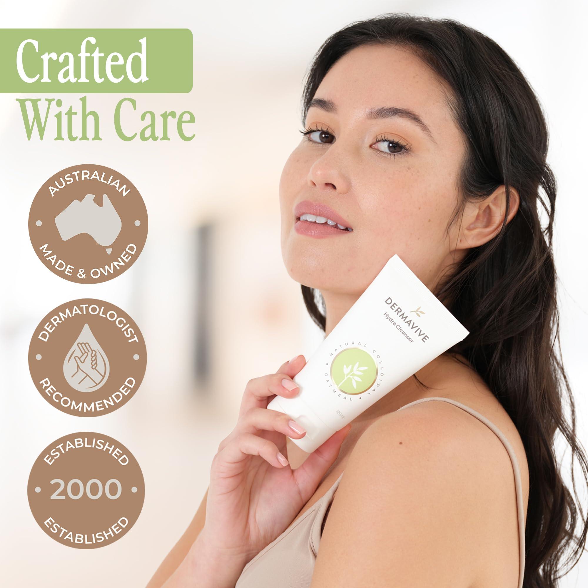 Dermavive Dermavive Hydrating Facial Cleanser, Soap-Free Gentle Cleanser with Colloidal Oatmeal & Vitamin E, Soothes & Moisturizes Sensitive & Dry Skin, Suitable for All Skin Types, 120ml (4.05oz)