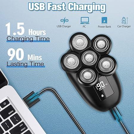 Sakioo Electric Head Shaver for Bald Men, 6 in 1 Mens Electric Head Razor Bald Head Shaver Cordless Electric Razor Men, IPX7 Wet/Dry Waterproof Skull Shaver with Head Shaver Kit LED Display