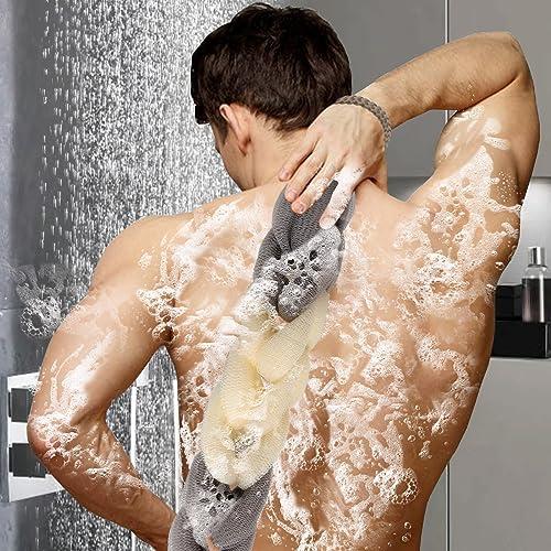 BCKENEY BCKENEY Bath Loofah Sponge Back Scrubber Soft Mesh Body Wash Long Lofa Exfoliator Shower Puffs for Women & Men Bath Accessories Cleaning Tool (2Pack 50G Cameo Brown + Grey)