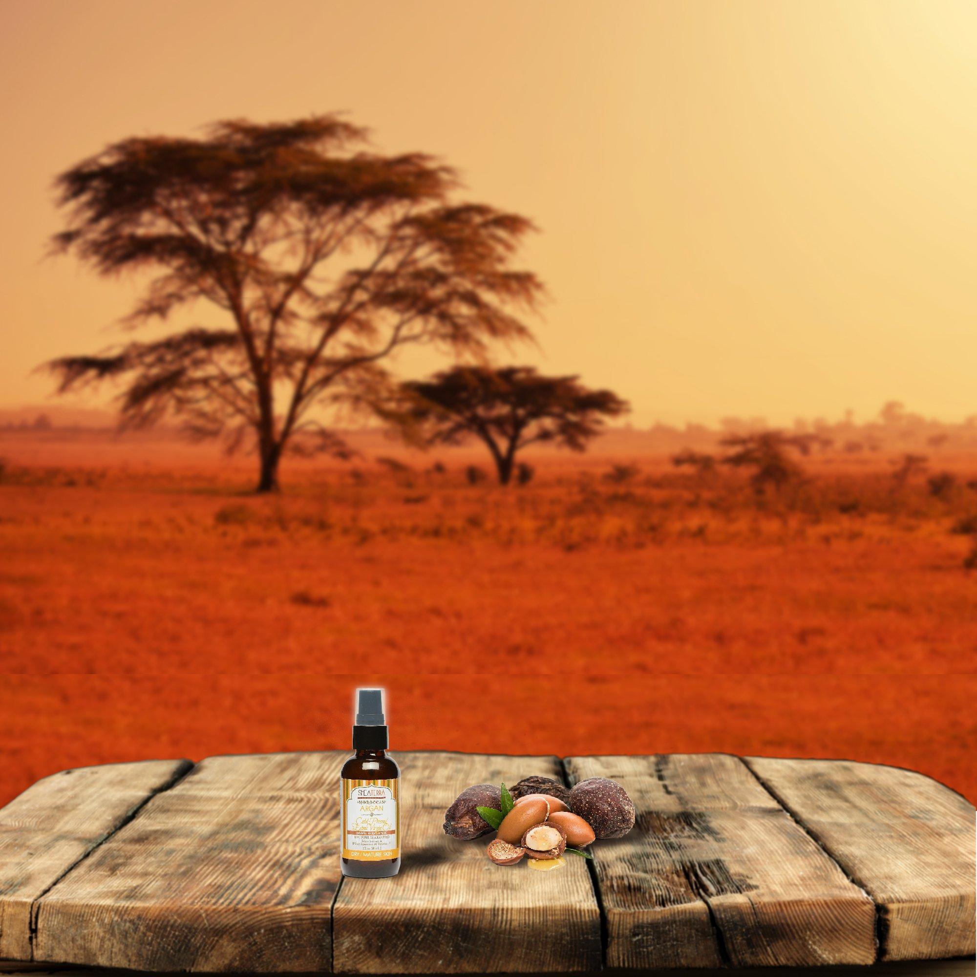 Shea Terra Organics Shea Terra Moroccan Argan Cold-Pressed Extra Virgin Oil | Nutrient-Rich, All Natural & Organic Oil with Anti-Aging Vitamin A and E to Increase Skin Elasticity for Dry, Mature Skin – 2 oz