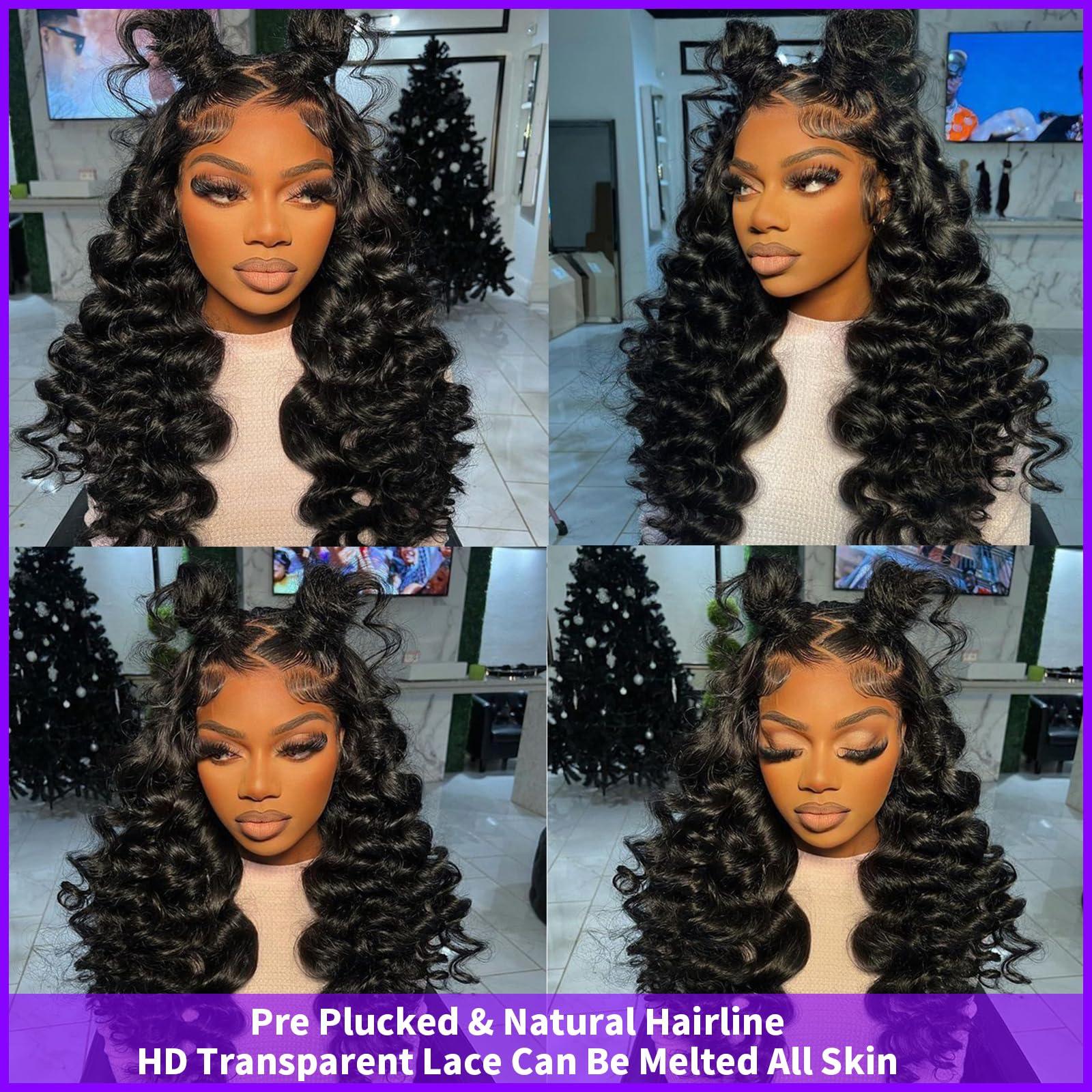 FASHION PLUS FASHION PLUS 15A Real Full Lace Human Hair Wigs Loose Wave HD Transparent Full Lace Wigs Human Hair Loose Deep Wave Full Handmade Invisible Whole Lace Wig Pre Plucked 180% Density Human Hair Wigs