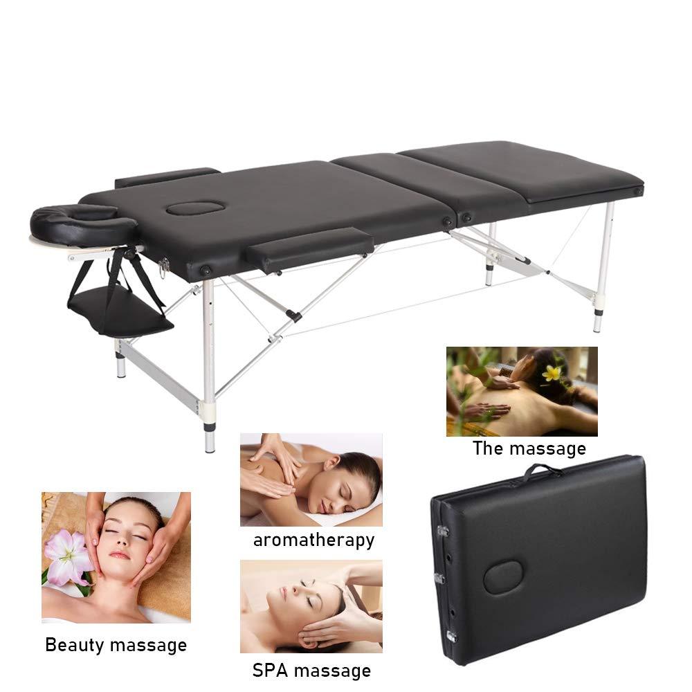 N\\A Axonl Portable Massage Table, 3 Folding Lightweight Aluminum Frame Massage Bed, 84 Inch Soft PVC Pads Salon Spa Therapy Table (Black)
