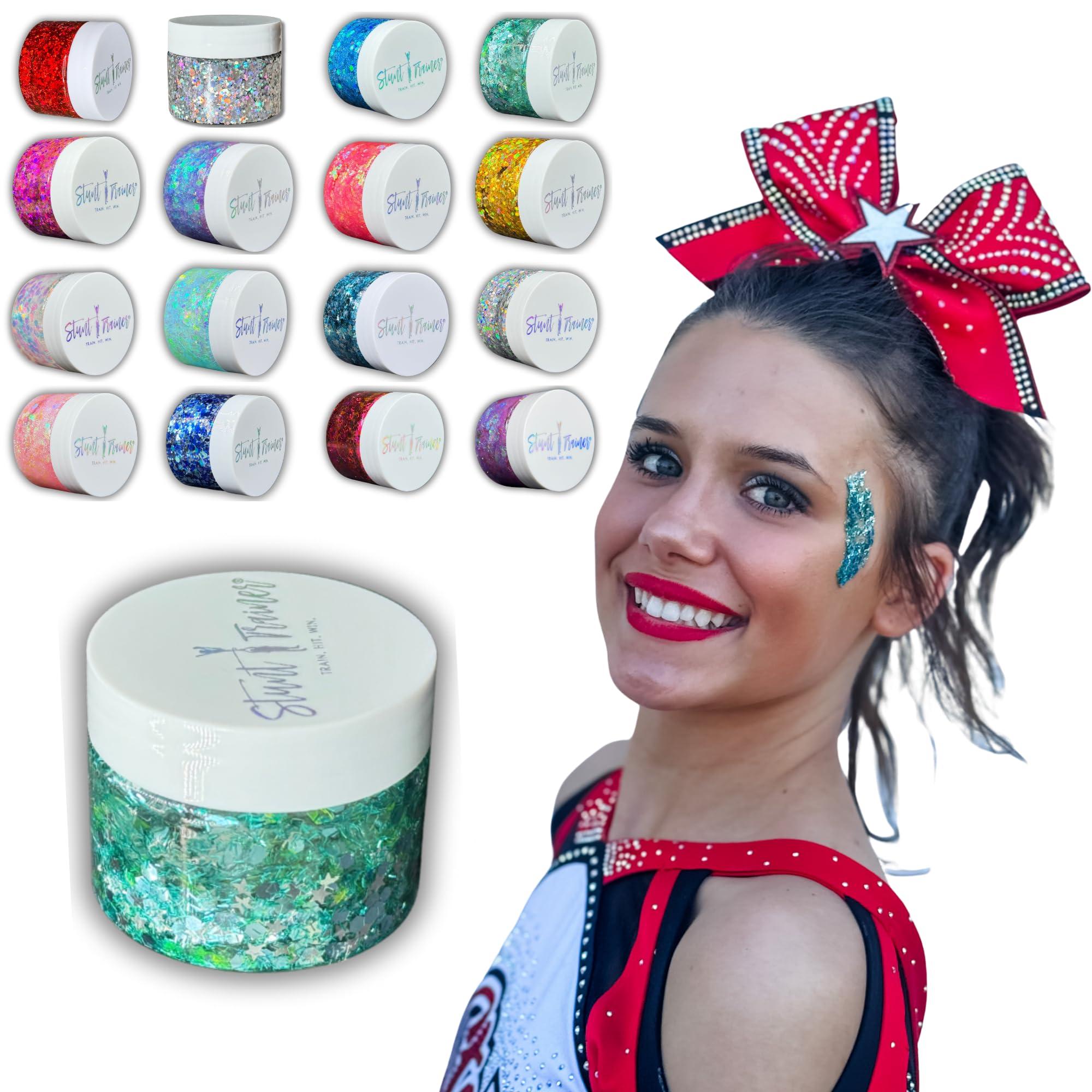 Stunt Trainer Stunt Trainer Cheer Glitter Face Body Makeup Peel Off Gel Chunky Holographic 15 Colors 1.6oz Vegan Cruelty Free Nontoxic Cheerleader Cheerleading Makeup