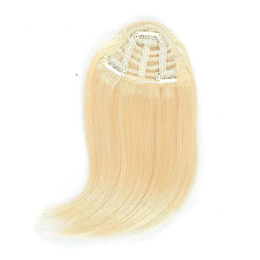 RemeeHi RemeeHi 100% Real Human Hair Invisible Side-swept Bangs Clip In Topper Top Thin Loss Hair Extension Raise Up Pad Hair Root 10 inch 25g 613# Bleach Blonde