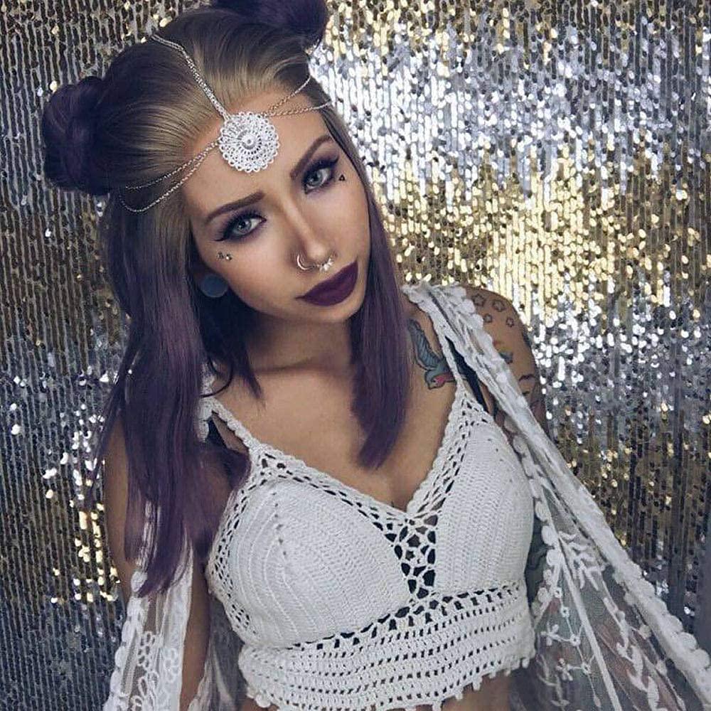 karissa Hair Purple Blonde Short Bob Wigs for Women Ombre Lilac lace front Wig Straight Glueless Blonde Ash Lavender Synthetic Hair Short Wigs Pre Plucked Natural Hairline Cosplay Drag Queen Daily Party Wig 14\"