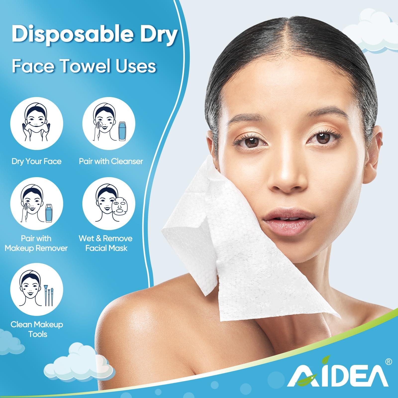 AIDEA AIDEA Face Towels Disposable-50Ct, Clean Facial Towels Face Cloths, Facial Cleansing Wipes for Sensitive Skin, Face Towelettes for Makeup Removing, Nursing, Travel, Dry Face Wipes