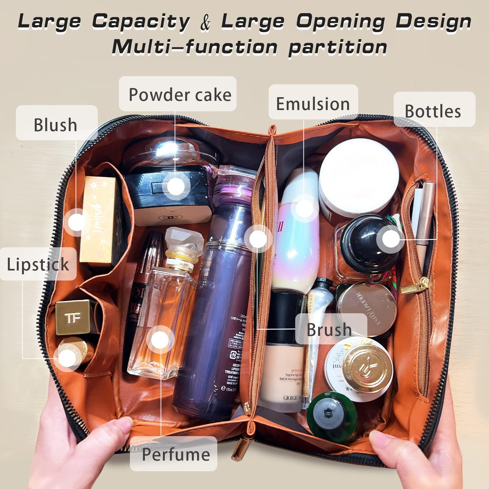 EMPIRIA EMPIRIA Makeup Bag,Empira Premium Everything Cosmetic Bag,Waterproof Large Capacity Travel Cosmetic Bag,Leather Travel Makeup Organizer Bag with Compartments and Handle,Toiletry Make Up Bag for Woman.