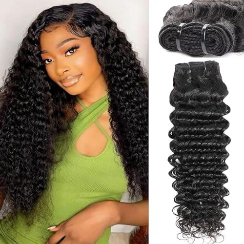 Chikamlty Deep Wave Bundles Human Hair 14 Inch Single Bundle Upgrade Brazilian Virgin Hair Bundles Deep Curly Bundle Water Wave Bundles Deep Wave One Bundle Human Hair for Black Women Natural Black