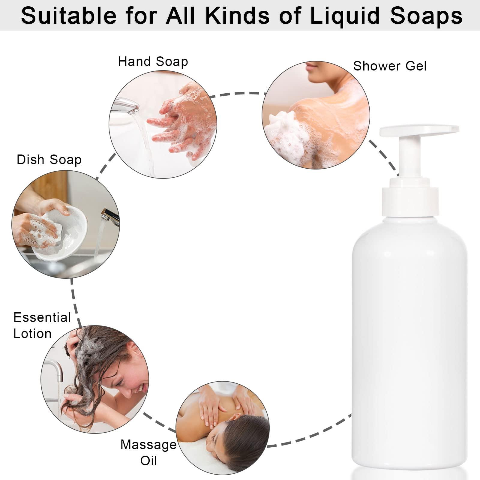 Yeeco Shampoo Bottles Refillable with Pump Yeeco White Shampoo and Conditioner Pump Bottle Dispenser with Waterproof Labels 16.9oz/500ml 3 Packs, Shampoo Bottles for Bathroom, Kitchen, Hotel