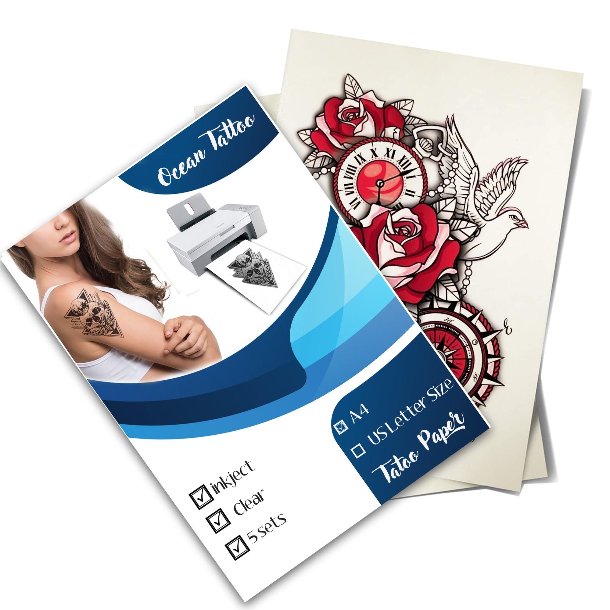 Ocean Tattoo Ocean Inkjet Printable Temporary Tattoo Paper A4 & US Letter Size Pack of 5 Sheets (A4)