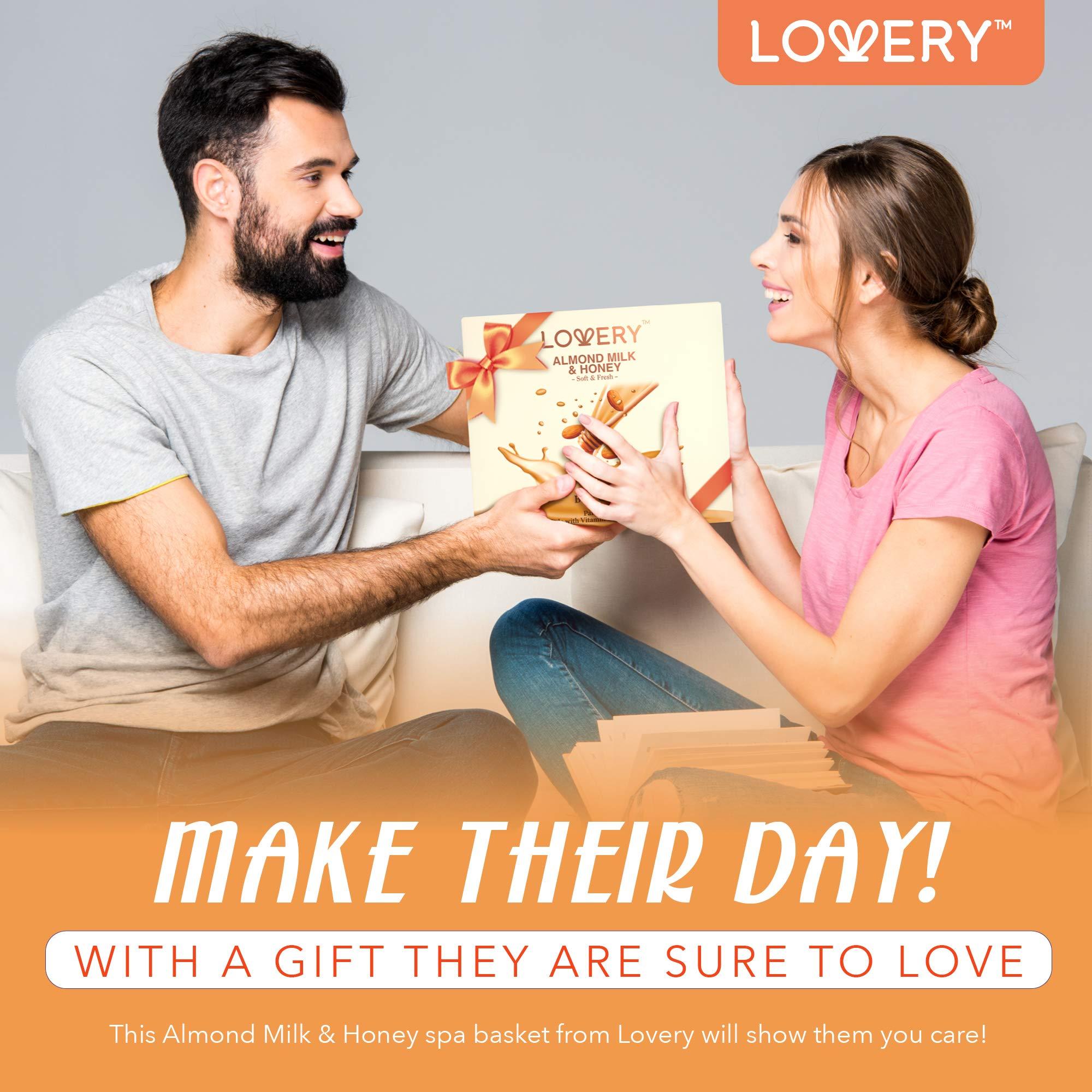 LOVERY Valentines Bath Gift Set, Almond Milk & Honey Spa Kit, Shower Gel, Bath Bomb, Bubble Bath, Body Scrub, Salts, Body Butter, Jojoba Oil & Handmade Oatmeal Soap, Birthday & Holiday Gifts for Women & Men