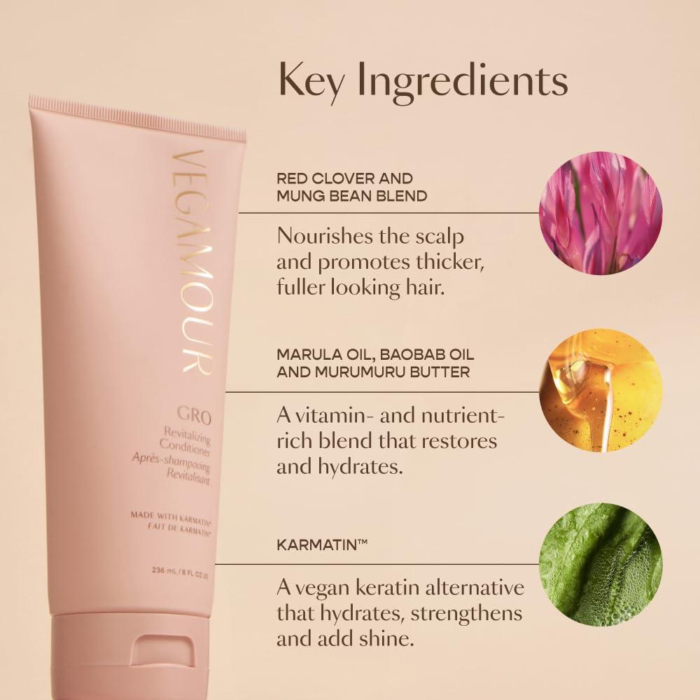 VEGAMOUR VEGAMOUR GRO Revitalizing Shampoo and Conditioner Full Size Kit, For Thicker Fuller Looking Hair, Vegan
