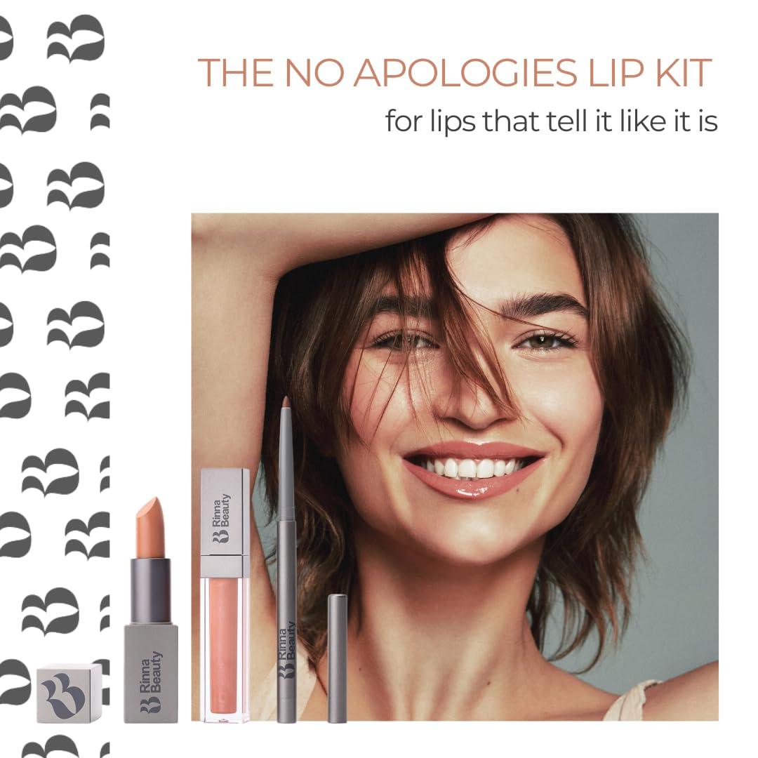 RB RINNA BEAUTY Rinna Beauty Icon Lip Kit - No Apologies - All-in-One Lip Kit - Includes Lipstick, Lip Gloss, and Lip Liner - Nude Coral look - Vegan, Long-Lasting, Anti-Aging & Moisturizing, Cruelty-Free - 1 each