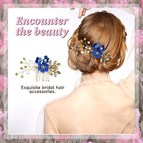 inSowni inSowni 20 Pack Classic White Dusty Pink Blue Flower Bridal Wedding Hair Side Combs+U-shaped Flower Hair Pins+Twist Spiral Pearl Hair Pins Pieces Headpieces Accessories for Brides Bridesmaids Women