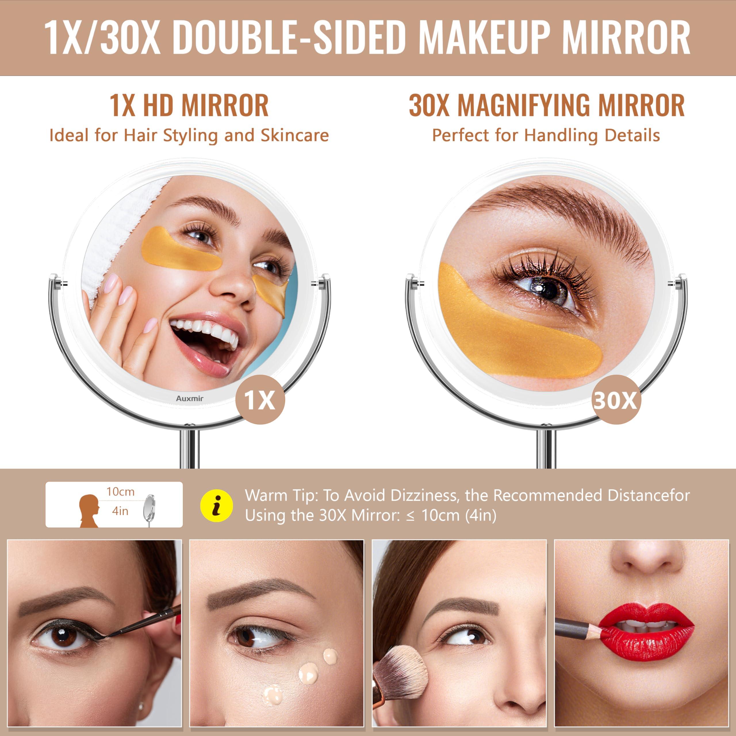 Auxmir Auxmir 1X/ 30X Magnifying Mirror, Makeup Mirror with Tweezer, Double Sided Round Vanity Tabletop Mirror, 360 Rotation Portable for Dressing Table Desk Bathroom Bedroom Travel, Clear
