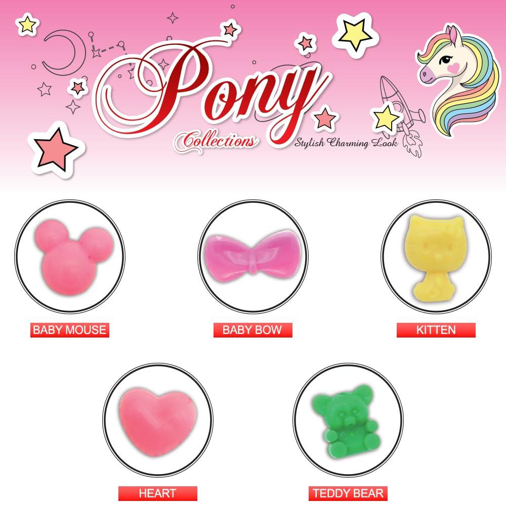 Beauty Town Hair Ties Hair Accessories for Girls Cartoon Character Hair Ties with Balls Bubble Twinbead Ponytail Holders (16 Pcs Heart - Clear)