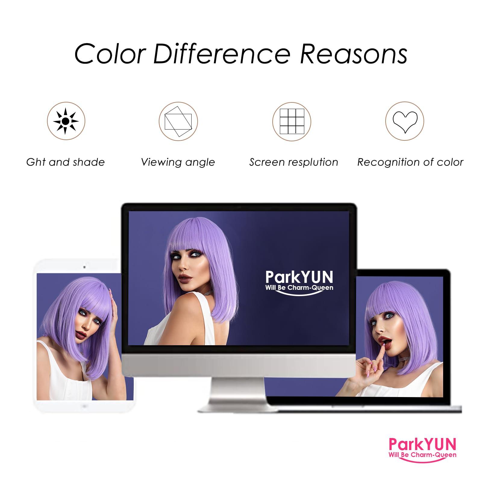 PARK YUN PARK YUN Short Purple Synthetic Bob Wig With Bangs 14 Inch Blunt Cut Bob Short Light Purple Hair Wigs for Women Straight Bob Shoulder Length Lavendar Lilac Wig for Cosplay Daily Party Wigs