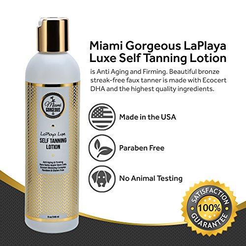 Miami Gorgeous Miami Gorgeous Self Tanning Lotion LaPlaya Luxe Natural Best Self Tanner for Instant Bronzing Touch & Streak Free Tan, Best Bronzer Sunless Tanner Light Medium Gradual Tanner for Face and Body 8oz