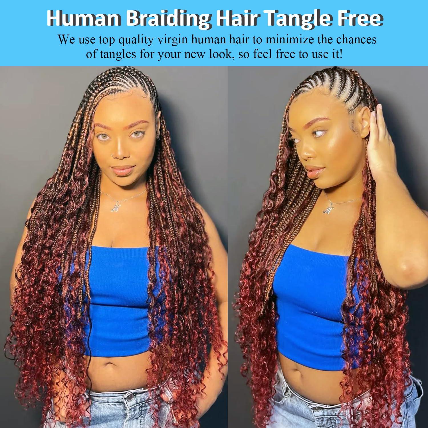 djd Burgundy Boho Braids Human Hair Braiding Hair 99J 100g Deep Wave Bulk Human Hair 18 Inch Wine Red Curly Human Braiding Hair For Boho Braids Water Wave Curly Human Hair 2 Bundles