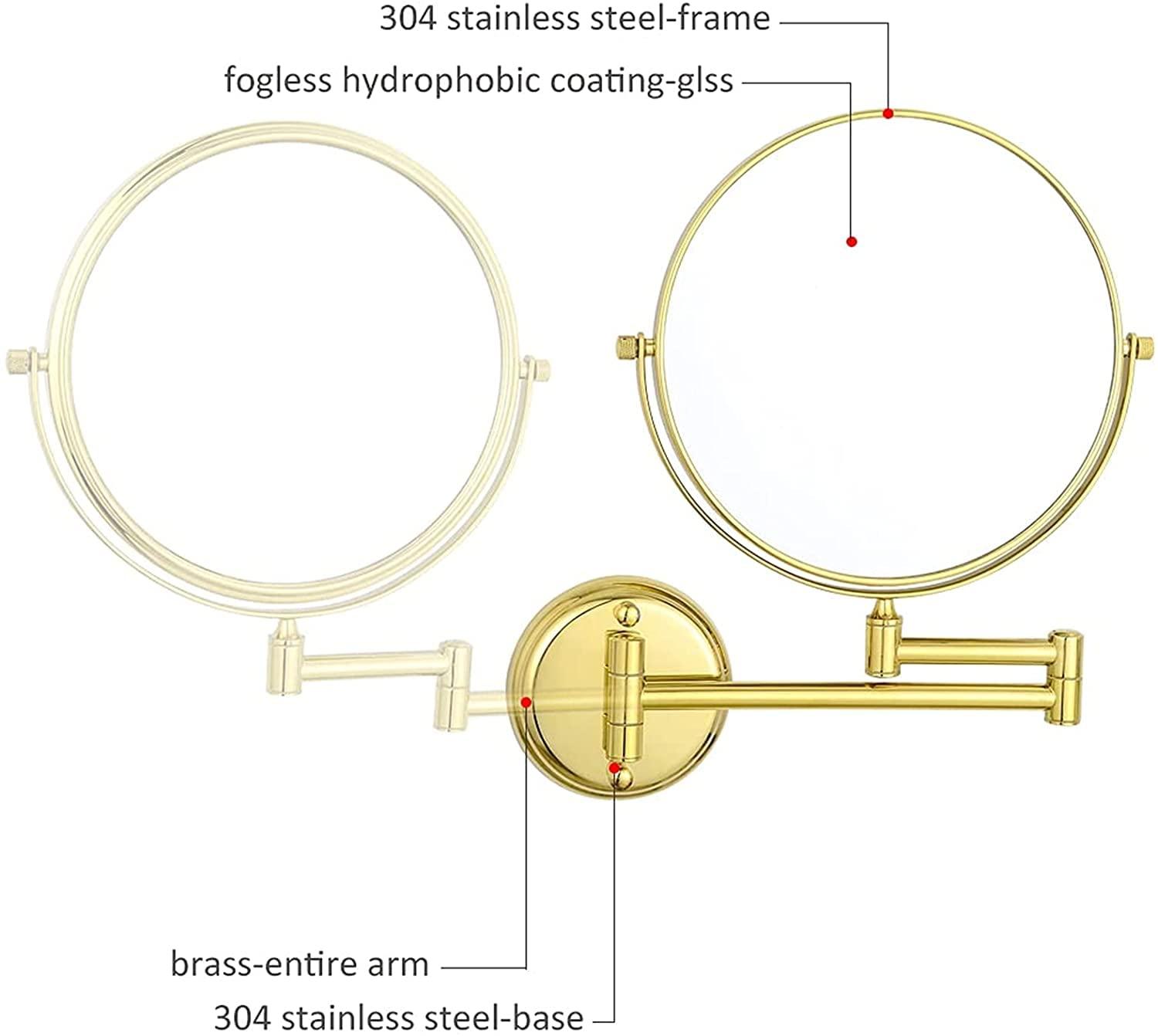 FJYDM FJYDM Wall Mounted Makeup Mirror, 8 inch Gold Double Sided Magnifying Shaving Mirror, 360 Swivel Extendable Folding Bathroom Vanity Mirrors,10x