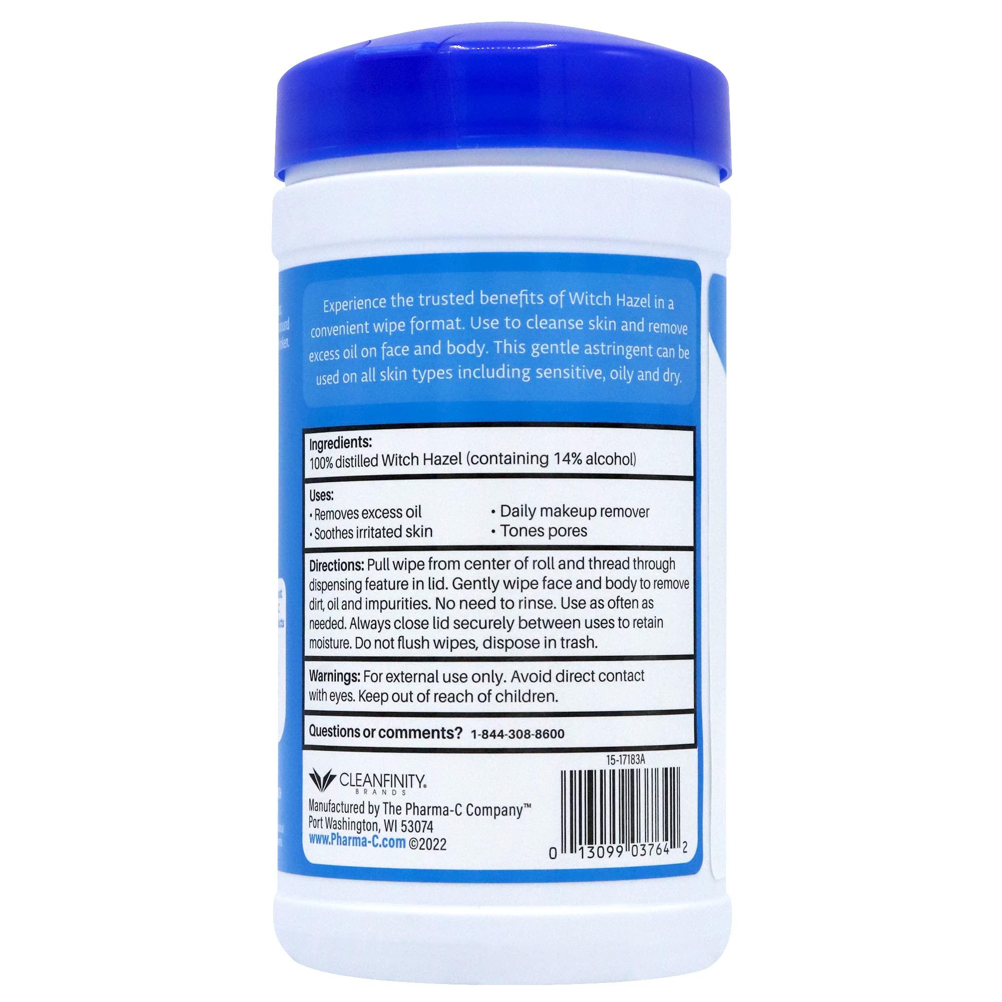Pharma-C-Wipes The Pharma-C Company 100% Witch Hazel Wipes [40 Wipes] - Daily Toner & Astringent Cleansing Cloths For Face