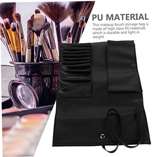 FOMIYES FOMIYES Roll up Make up Brush Case 18-piece Pu Leather Black Travel Makeup Brush Holder