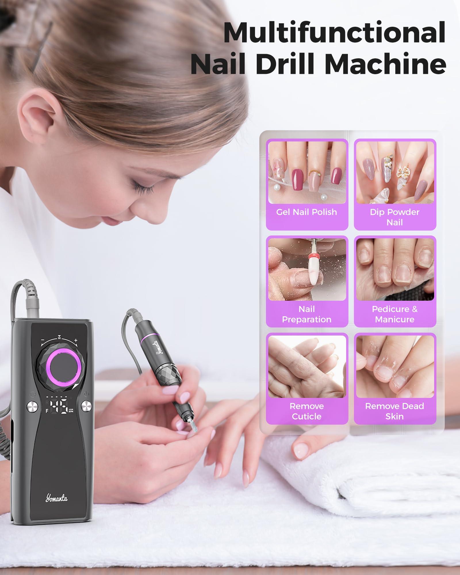 yomanta Yomanta Electric Nail Drill Professional Kit: 35,000 RPM USB Rechargeable Efile Nail Drill Nail File with 12 Bits for Polishing Gel/Acrylic Nails- Portable Manicure Tool Set for Salon/Home-Purple
