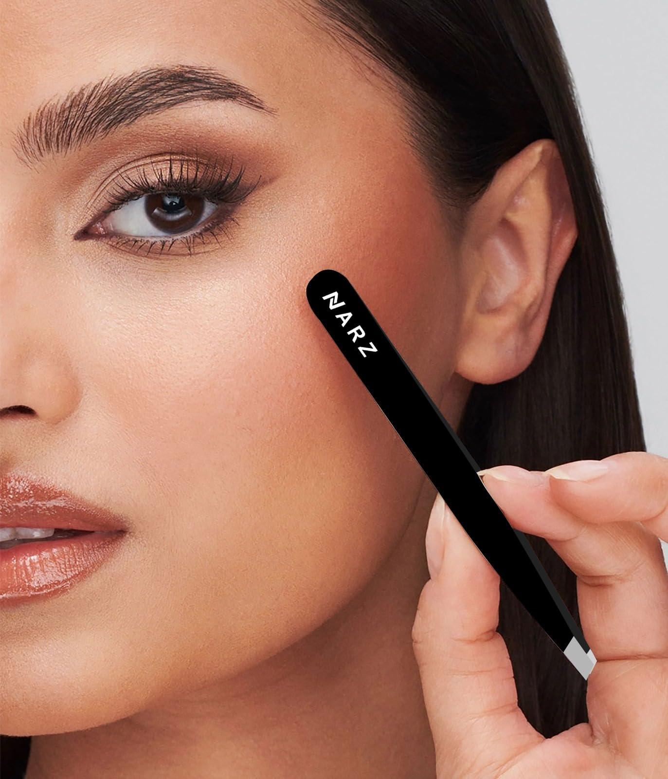 NARZ Professional Tweezer for Facial Hair Women & Men Stainless Steel Precision Tweezers for Ingrown Hair Tweezers for Men & Women (Deep Black)
