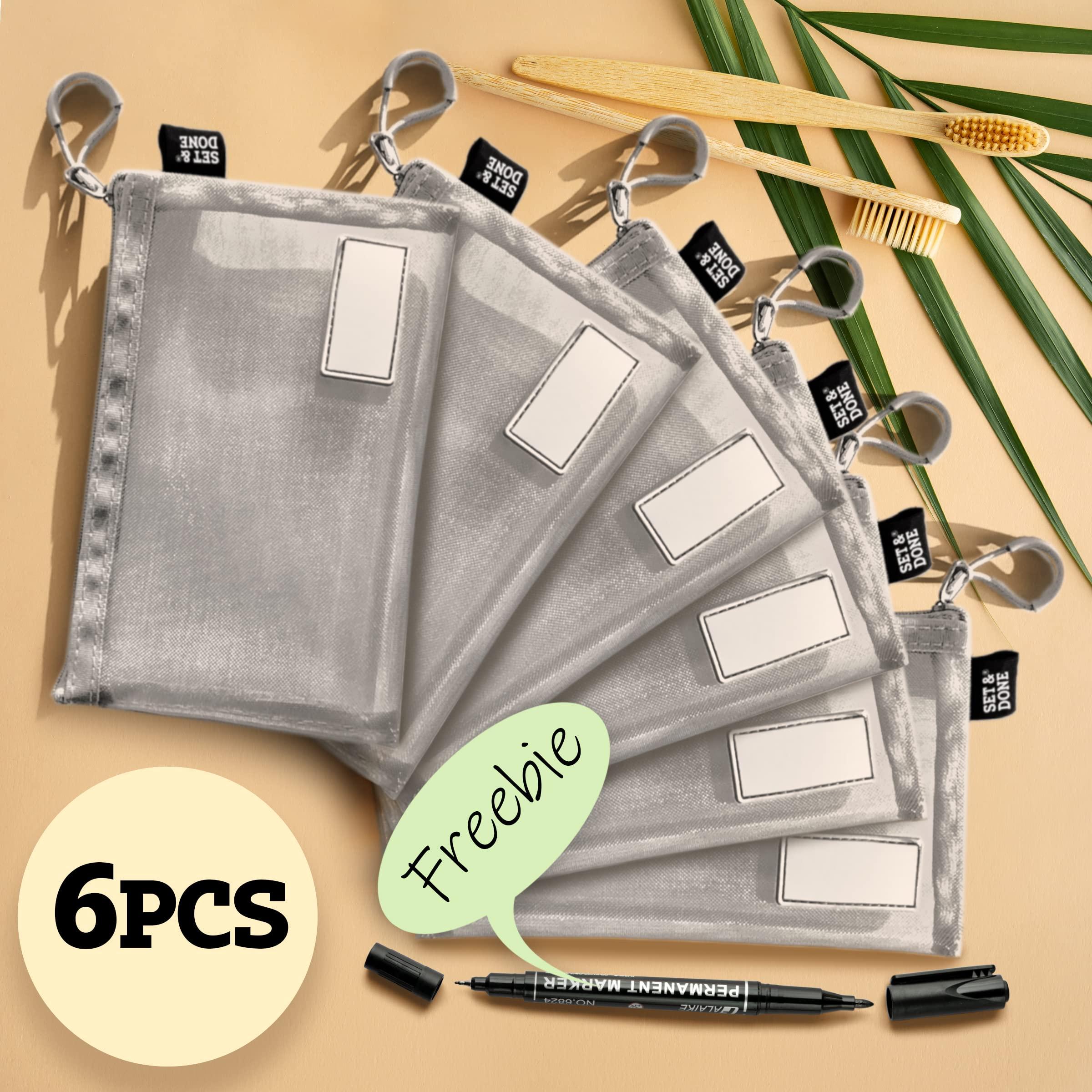 Set & Done Set & Done Mesh Cosmetic Pouches - Mesh Makeup Bags, Zipper Pouch for Office or Travel Accessories - Organizers for Small Items Makeup Lipstick, Toiletries (6 Pieces - Grey)