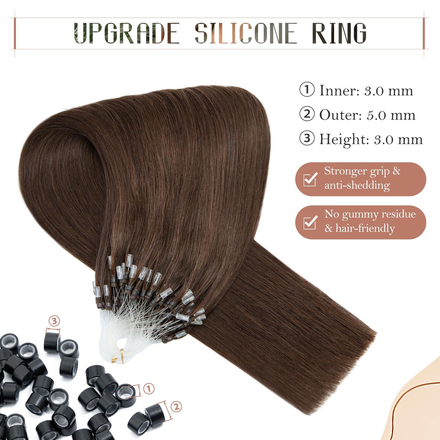 TESSHAIR TESSHAIR 16 Inch Microbead Hair Extensions Human Hair, Micro Ring Hair Extension Beads 100% Real Human Hair for Women, Natural Can be Washed Curled Dyed Permed, 50 Strands 50g #04 Medium Brown