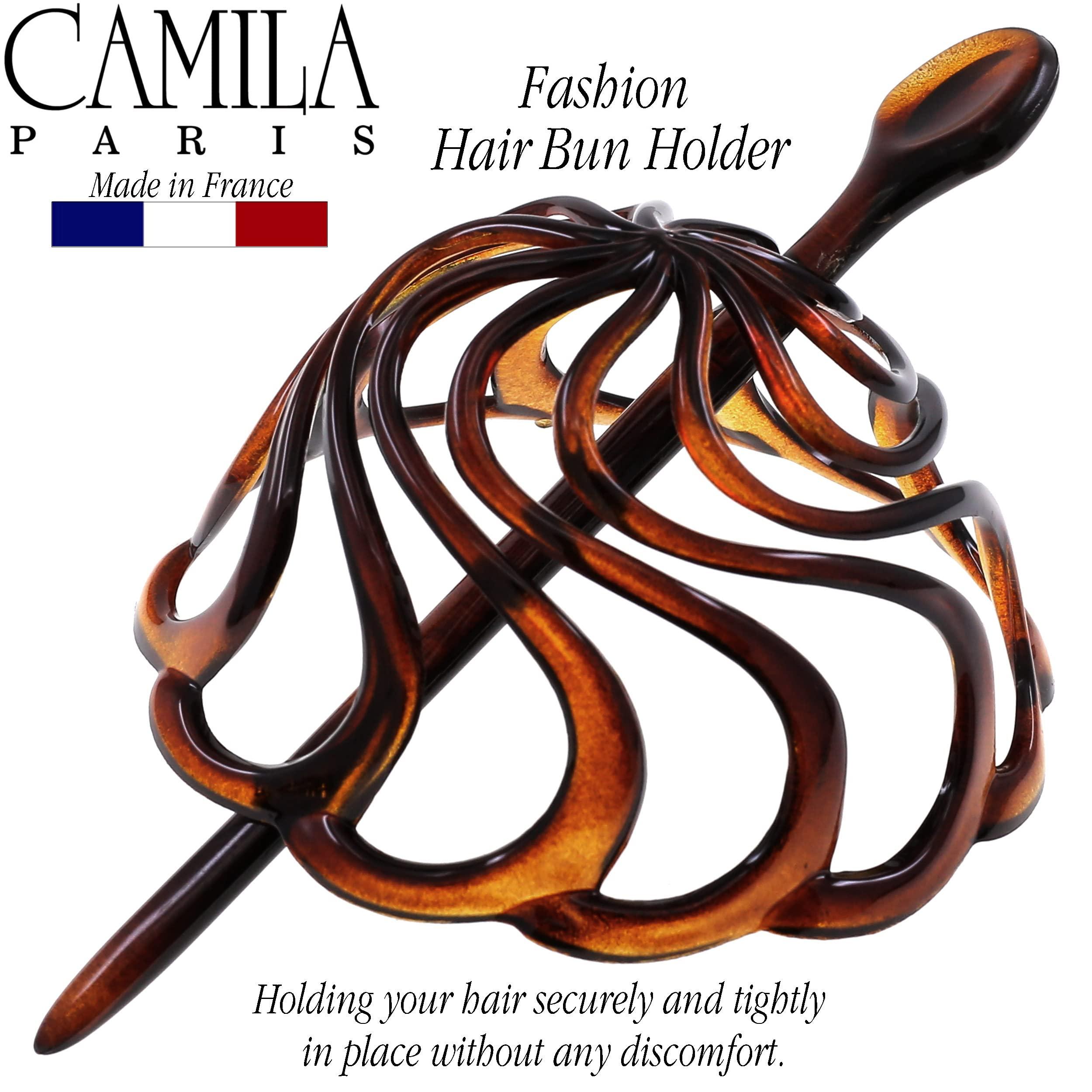Camila Camila Paris CP16 French Hair Bun Clip Maker Cover Cap Holder, Tortoise Shell, Round Dome Bun Hair Clip for Women Hair Updo, Styling Hair Bun Accessories for Women, No Slip and Durable, Made in France