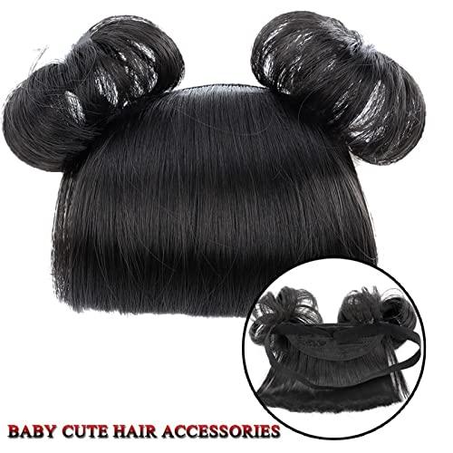 SISWIM Messy bun hair pieces for women Kids Bun Hair Pieces with Hairband, Synthetic Hair Chignon with Bangs, Fashion Kids Cat Ear Headband Bun with Bangs, Kids Wig Accessories Chignon Hair Extensions Bun