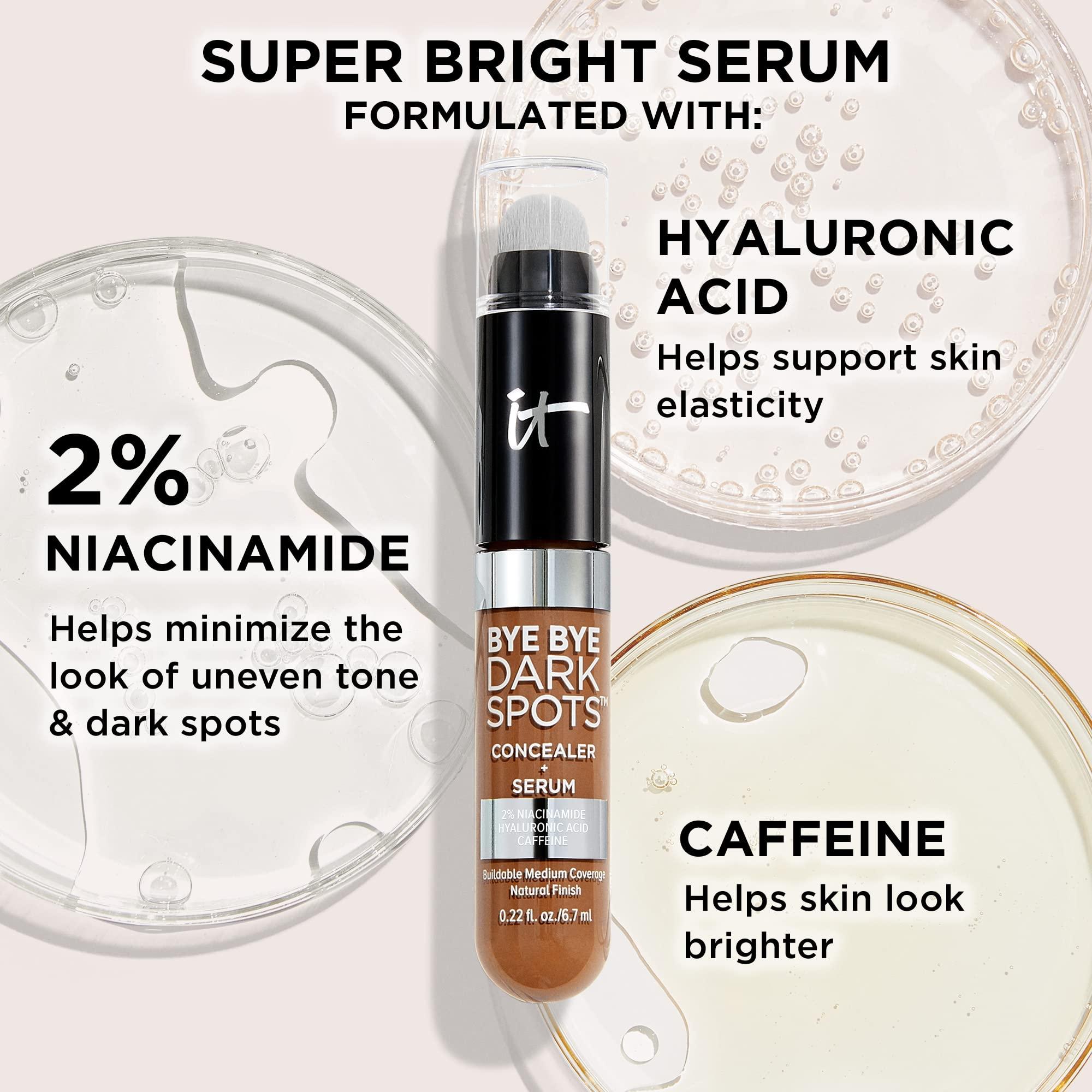 IT Cosmetics IT Cosmetics Bye Bye Dark Spots Concealer + Brightening Serum 2% Niacinamide, Hyaluronic Acid & Caffeine - Medium Coverage, Natural Finish, All Skin Types 12 Fair Warm, 0.22 fl. oz