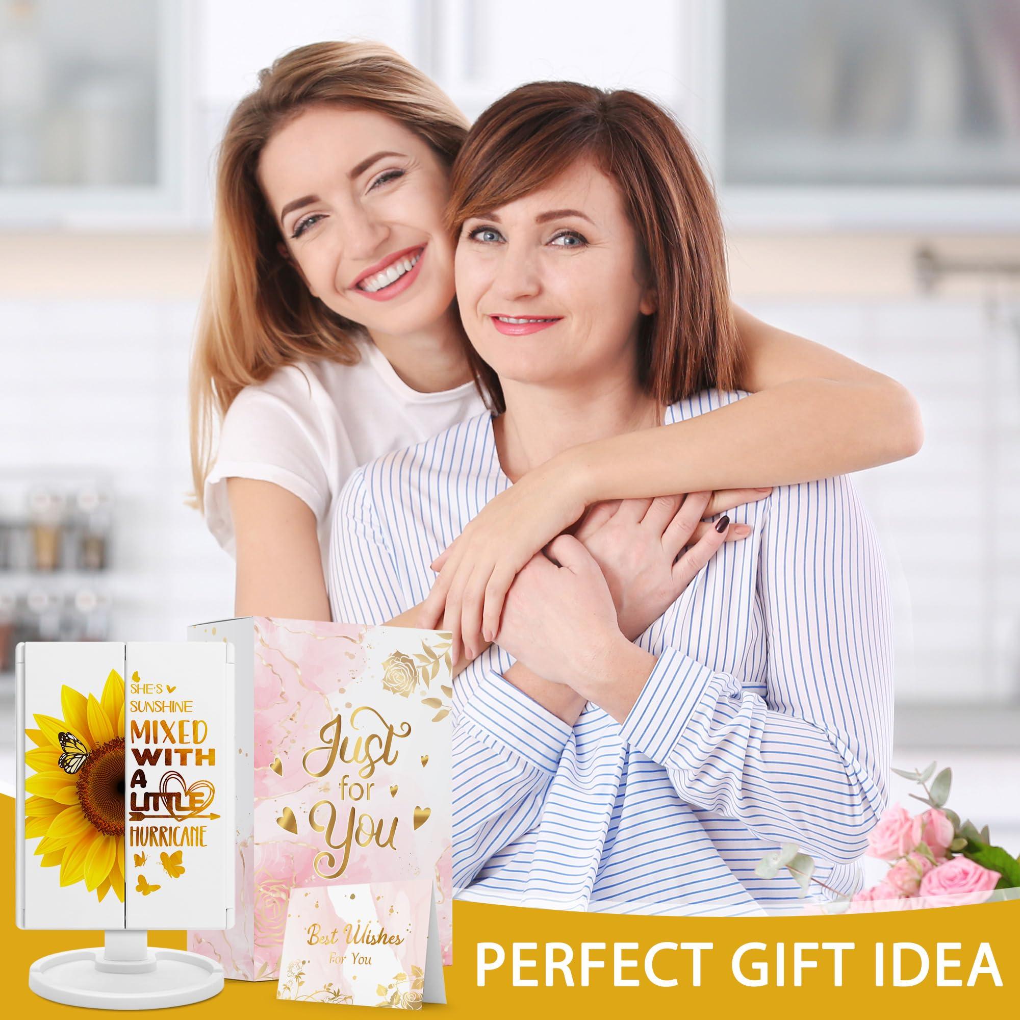 Hexagram Hexagram Sunflower Gifts for Women, Sunflower Birthday Gifts for Girl Lover, Sunflower Makeup Mirror with Lights, Sunflower Flower Butterfly Decor Gifts Mothers Day Christmas