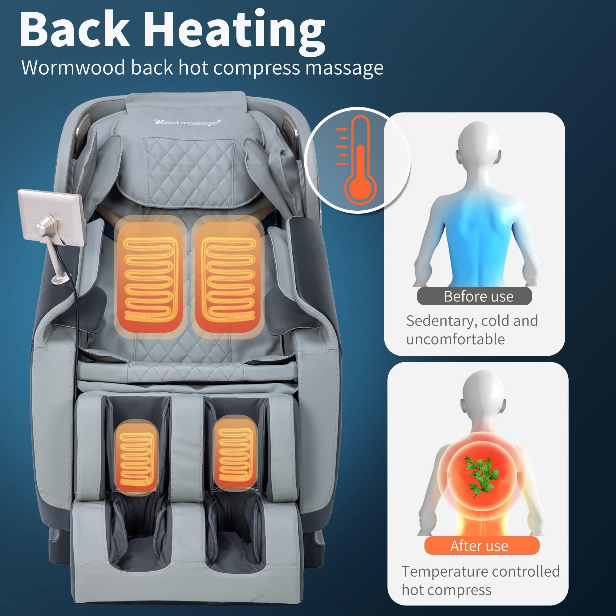 BestMassage Massage Chair,Full Body Zero Gravity Recliner Chair with Smart Large Screen Bluetooth Speaker Wormwood Back and Calf Heating Therapy Foot Roller Air Massage System for Home Office,Grey