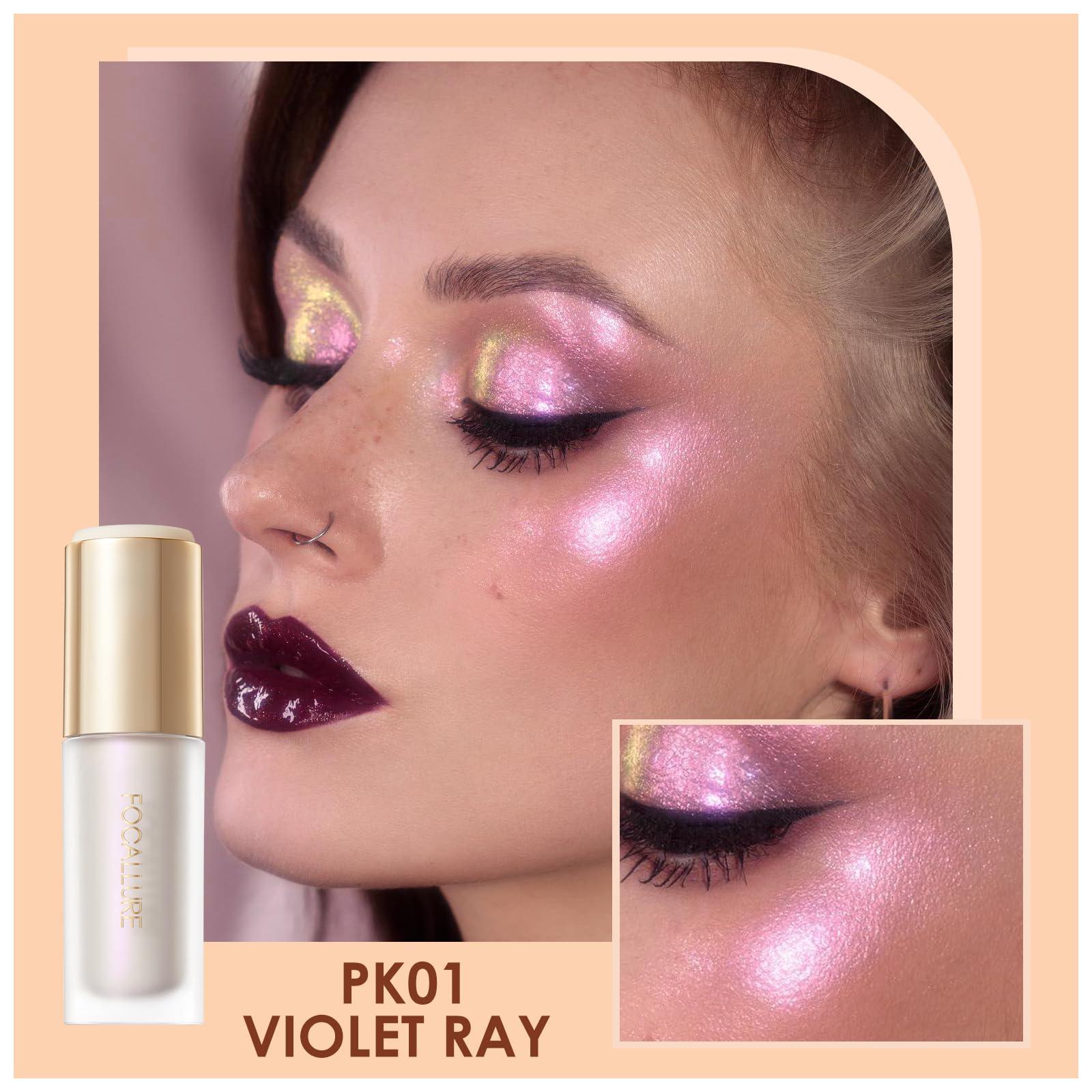 FOCALLURE FOCALLURE Shimmer Liquid Highlighter, Smooth Cream Formula and Non-greasy Finish,Delivers a Natural Glow, Long Lasting Illuminator Highlighter Face Enhancing Makeup,Violet Ray