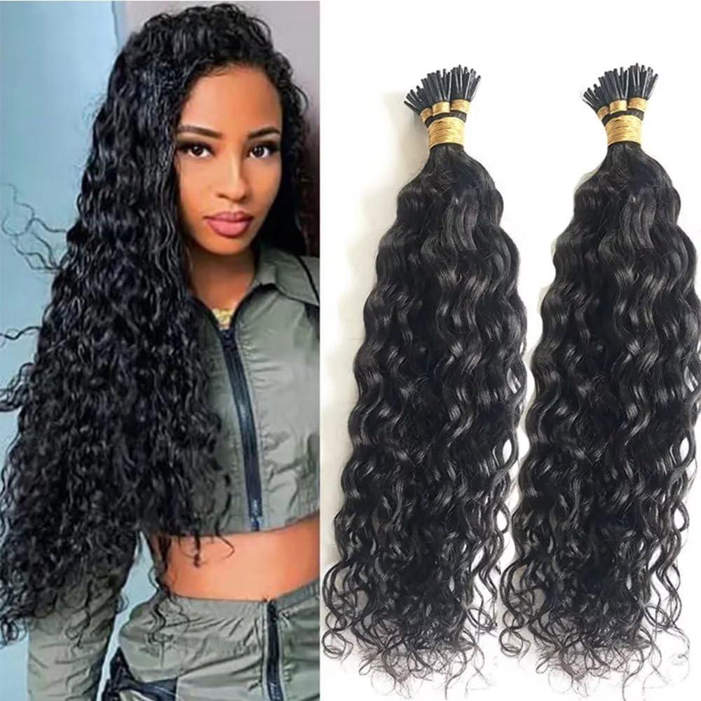 QUINLUX WIGS QUINLUX WIGSI Tip Hair Extensions Microlinks For Black Women Natural Deep Wave Malaysian 100% Human Hair Can Be Dyed Water Wave Brazilian Remy Human Hair 1g/Pcs 100Pcs/Set 24 inch