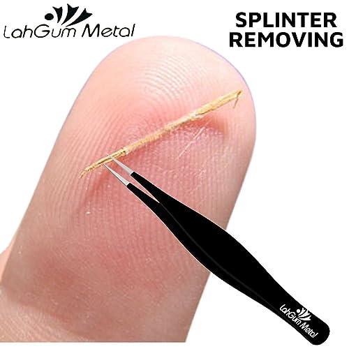 LahGum Metal Super Sharp Pointed Tweezers Precision Fine Point Tip Ingrown Hair Tweezers Kit Best Pointed Tweezers for Women Chin Hair Removal - Extra Thin Tweezers Precision Stainless Facial Hair Remover for Face