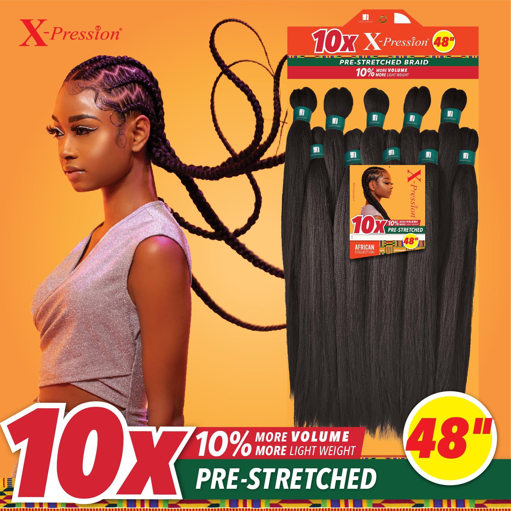 Sensationnel Sensationnel X-pression prestretched braiding hair - 10x braid 48 inch all kanekalon flame retardant synthetic braid for box braids and twists (1 JETBLACK)