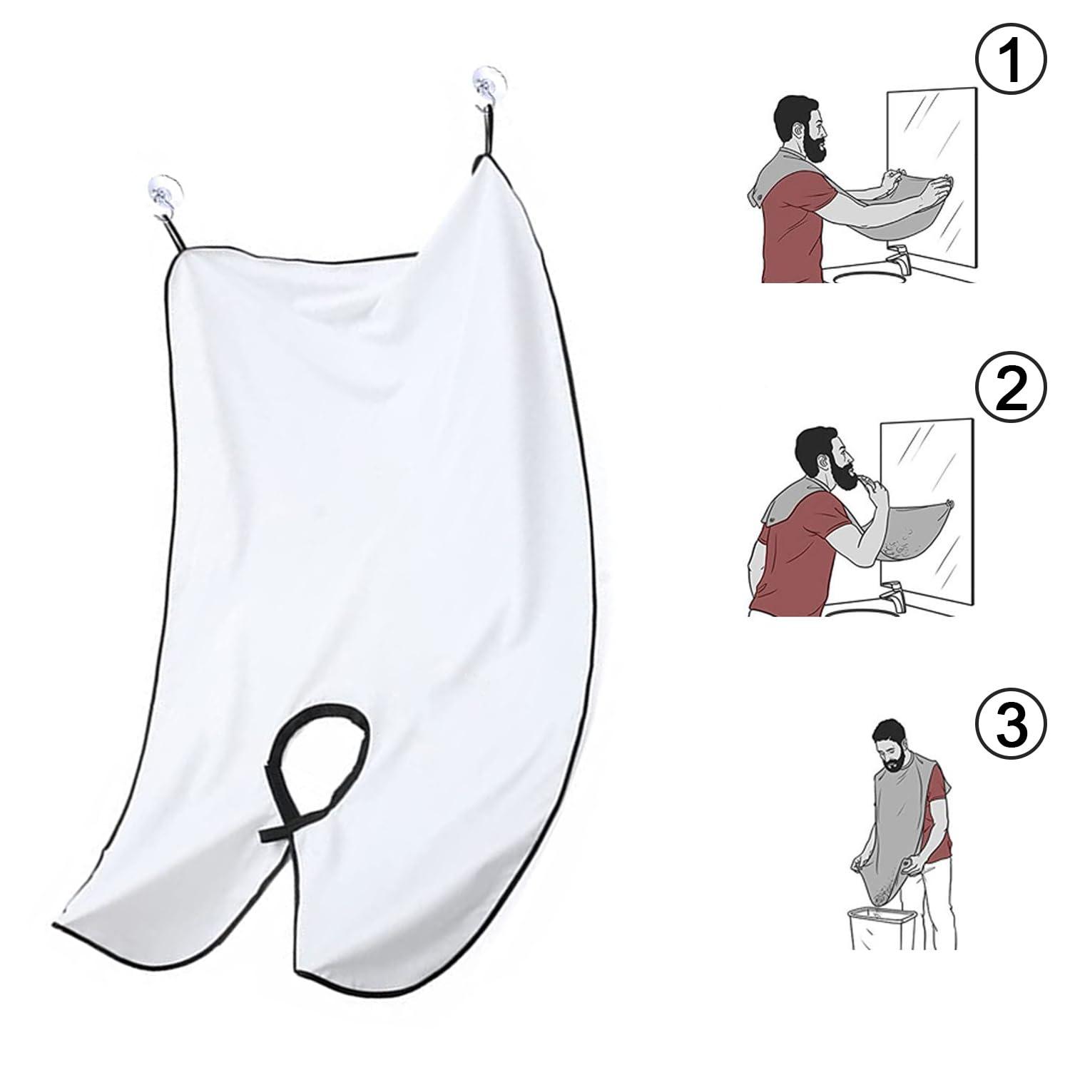 Leaflai Beard Bib Beard Apron, Beard Hair Catcher for Men Shaving & Trimming Non-Stick Waterproof Beard Cape Grooming Cloth with 3 Suction Cups & A Box Birthday Gifts for Father\'s Day Men Him Boyfriend(White)