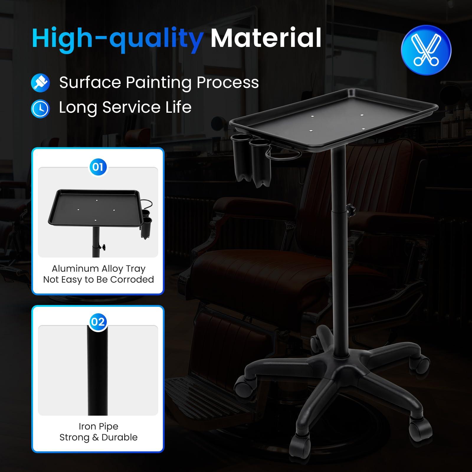 EcoTypee Rolling Salon Tray Cart - Movable Hairdressing Tool Car Spa Beauty Salon Trolley Cart Storage Tray Holder, Hairdressing Beauty SPA Stool Service Instrument Storage Tray Service Stand (Black)